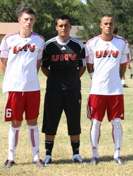 Team captains for the 2010 UHV men's soccer team are from left, Ryan Hastie, Rommell Morales and Stiven Ospina.
